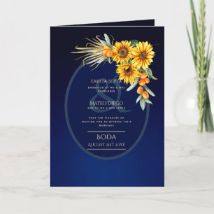 4pg Spanische BODA Einladungen, Blue Sunflowers Au Karte