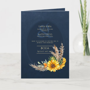 4pg Spanische BODA Einladungen Navy Blue Sunflower