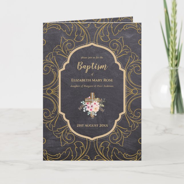 4seitige BAPTISM Einladung und Programm GOLD Verzi (Vorderseite)