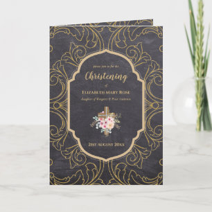 4seitige CHRISTENING Einladung und Programm Gold V