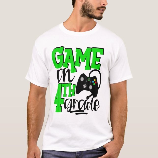 4te Grade Gamer Video Games 1St Day School Green T-Shirt (Vorderseite)