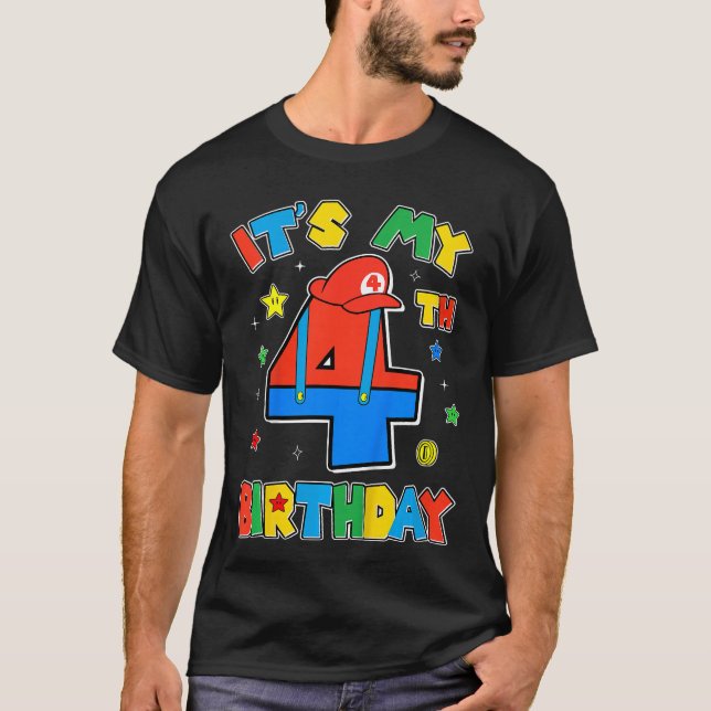 4th Birthday Boy Super Gamer Gamingheme Bday Party T-Shirt (Vorderseite)