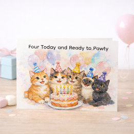4th Birthday Card for Girls Fun Cat Party  Postkarte