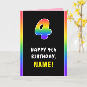 4th Birthday: Colorful Rainbow # 4, Custom Name Karte