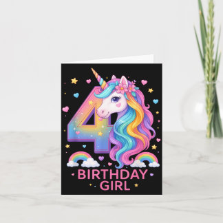4th Birthday Girl Unicorn Rainbow Unicorn 4 Years Karte