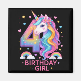 4th Birthday Girl Unicorn Rainbow Unicorn 4 Years Magnet
