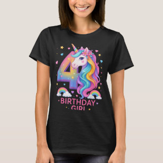 4th Birthday Girl Unicorn Rainbow Unicorn 4 Years T-Shirt
