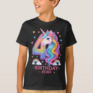 4th Birthday Girl Unicorn Rainbow Unicorn 4 Years T-Shirt