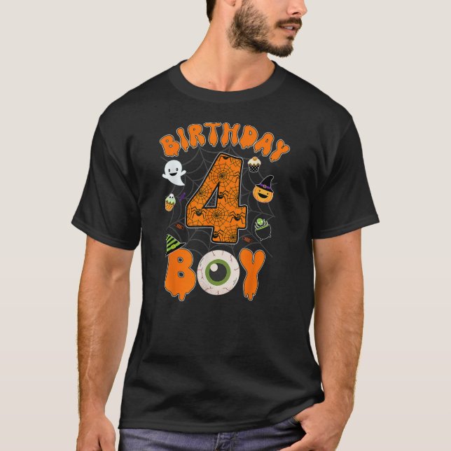 4th Birthday Halloween Spider Theme Party 4 Year O T-Shirt (Vorderseite)