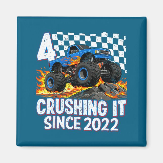 4th Birthday Monster Truck 4 Year Old Boys Party B Magnet (Vorne)