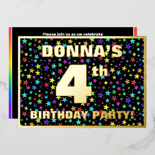 4th Birthday Party — Fun, Colorful Stars Pattern Folieneinladung