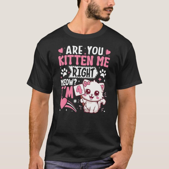 4th Birthday Shirt Girl 4 Year Old Kitten Cat Happ (Vorderseite)