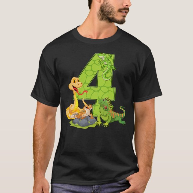 4th Birthday Snake Lizard Reptile 4 Year Old Birth T-Shirt (Vorderseite)