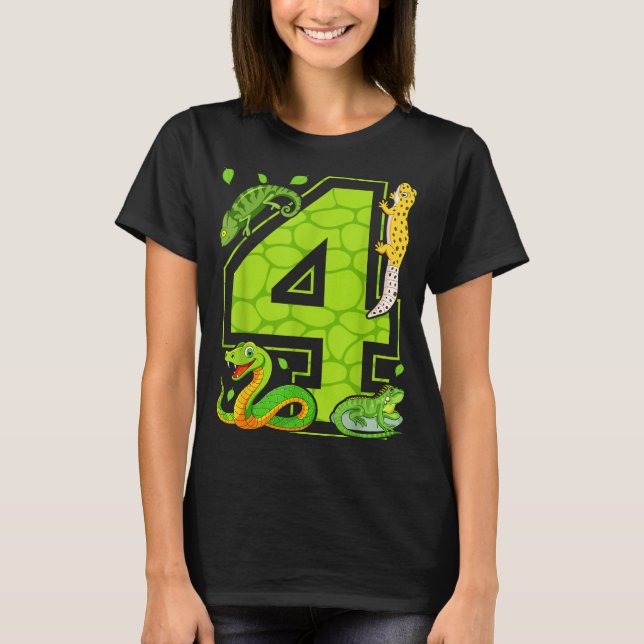 4th Birthday Snake Lizard Reptile 4 Year Old Party T-Shirt (Vorderseite)