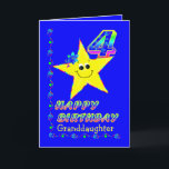 4th Birthday Stars Karte<br><div class="desc">Cute yellow star with colorful flowers and numbers for granddaughter's 4th birthday. Name on front may be modified in template. Original Design by Anura Design Studio.</div>