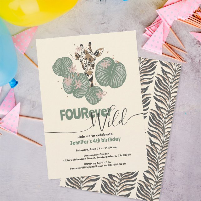4th Birthday Tropical Giraffe Animal Party Einladung (Von Creator hochgeladen)