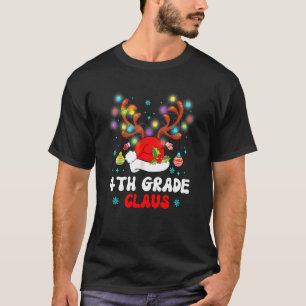 4th Grad Claus Santa Hat Reindeer Christmas Light T-Shirt