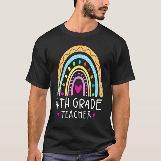 4th Grad Teacher Leopard Rainbow First Day of Sch T-Shirt (Vorderseite)