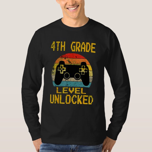 4th Grade Level Unlocked Video Gamer Back To Schoo T-Shirt (Vorderseite)