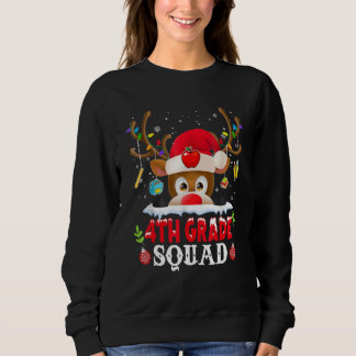 4th Grade Squad Plaid Reindeer Santa Hat Teacher C Sweatshirt