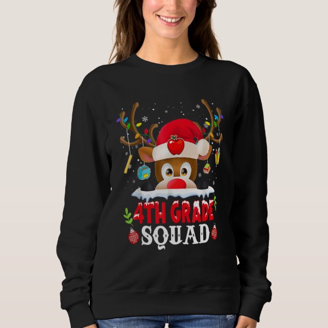 4th Grade Squad Plaid Reindeer Santa Hat Teacher C Sweatshirt (Vorderseite)