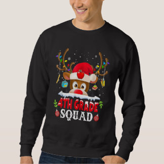 4th Grade Squad Plaid Reindeer Santa Hat Teacher C Sweatshirt