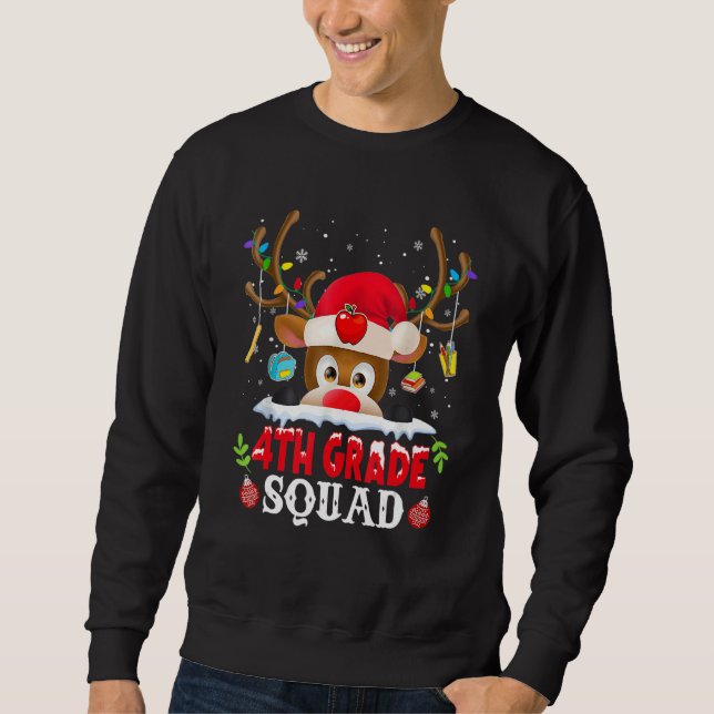 4th Grade Squad Plaid Reindeer Santa Hat Teacher C Sweatshirt (Vorderseite)
