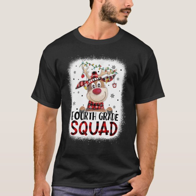 4th Grade Squad Plaid Reindeer Santa Hat Teacher C T-Shirt (Vorderseite)