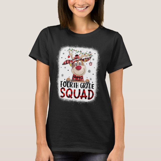 4th Grade Squad Plaid Reindeer Santa Hat Teacher C T-Shirt (Vorderseite)