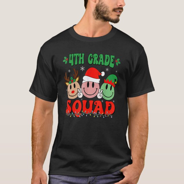 4th Grade Squad Retro Groovy Christmas Teacher Lif T-Shirt (Vorderseite)