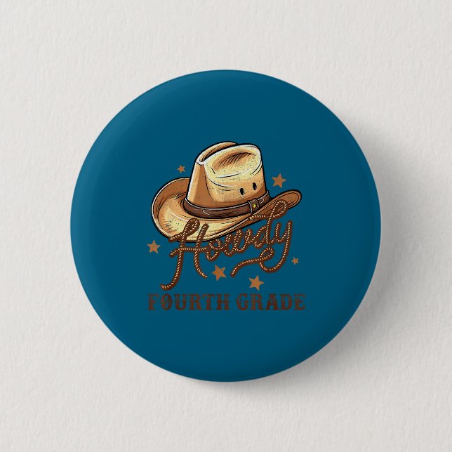 4th Grade Teacher Rodeo Country Western Howdy Four Button (Vorderseite)