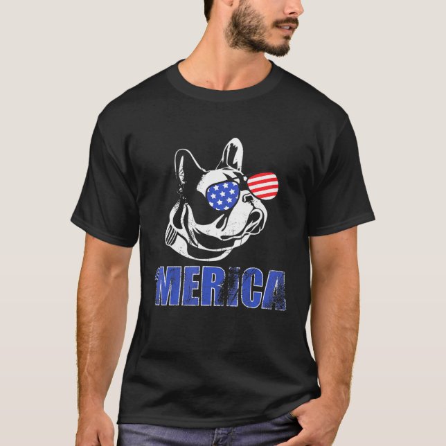 4th July French Bulldog Us Shades Independence Day T-Shirt (Vorderseite)