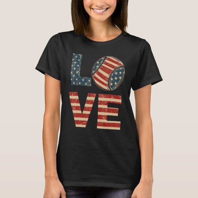 4th July Love Softball American Flag Teen Girl Mom T-Shirt (Vorderseite)