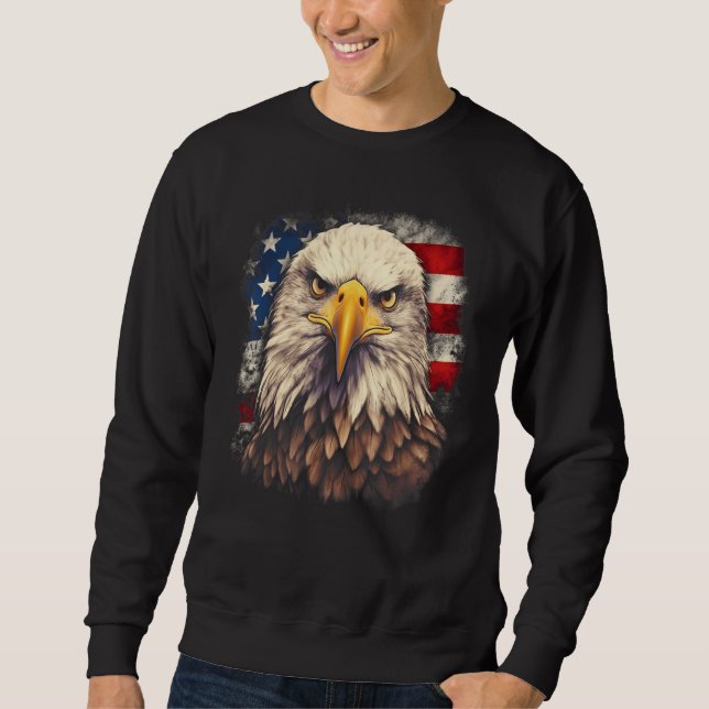 4th July US Flag Bald Eagle Proud American Men Wom Sweatshirt (Vorderseite)