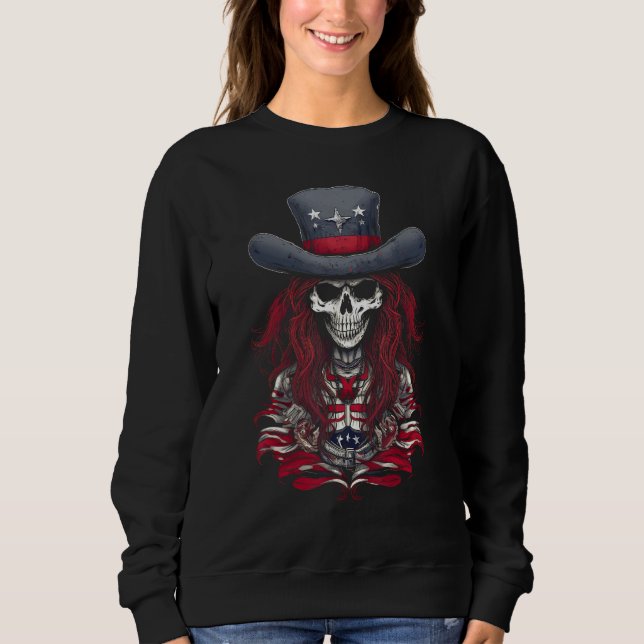 4th July Y'allternative USA Flag Western Skull Wom Sweatshirt (Vorderseite)