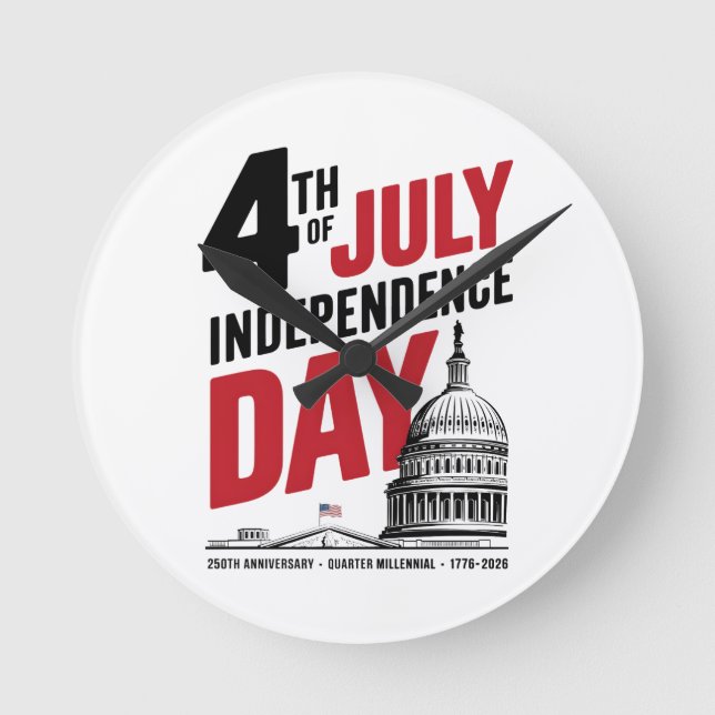 4th of July 250th Anniversary Independence Day Runde Wanduhr (Vorderseite)