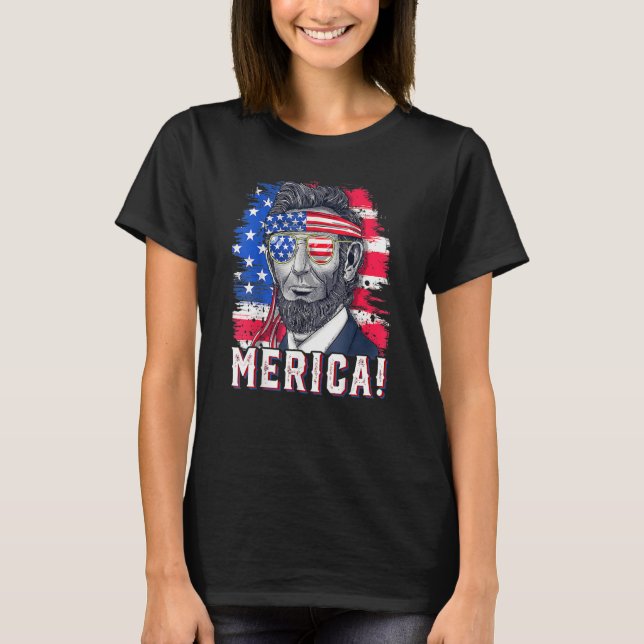 4th Of July Abraham Lincoln Sunglasses American Fl T-Shirt (Vorderseite)
