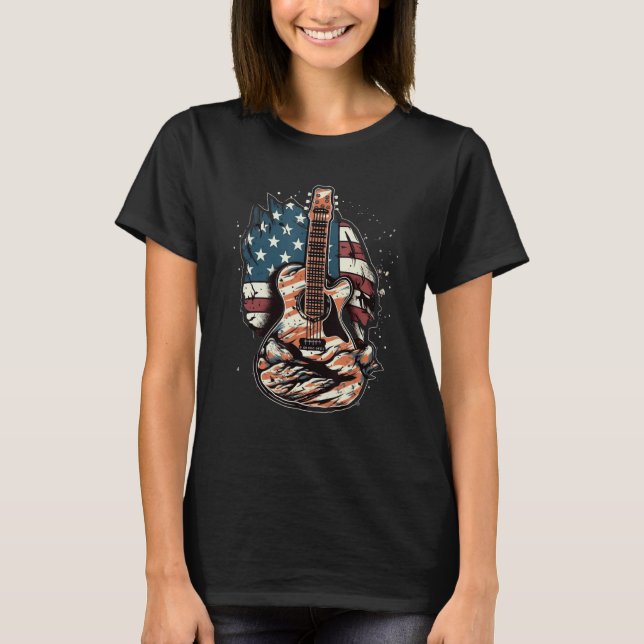4th Of July Acoustic Guitar USA Flag Guitarist Roc T-Shirt (Vorderseite)