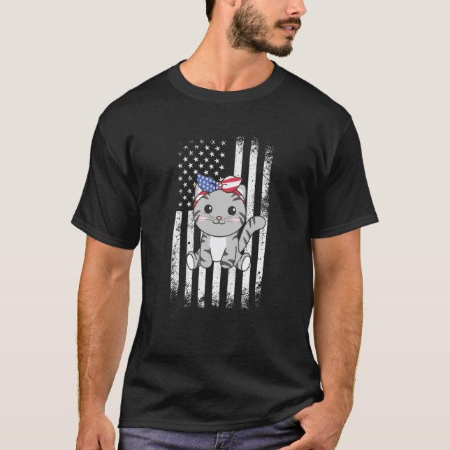 4th Of July American Cat For Kids Cute Usa Cat  13 T-Shirt (Vorderseite)