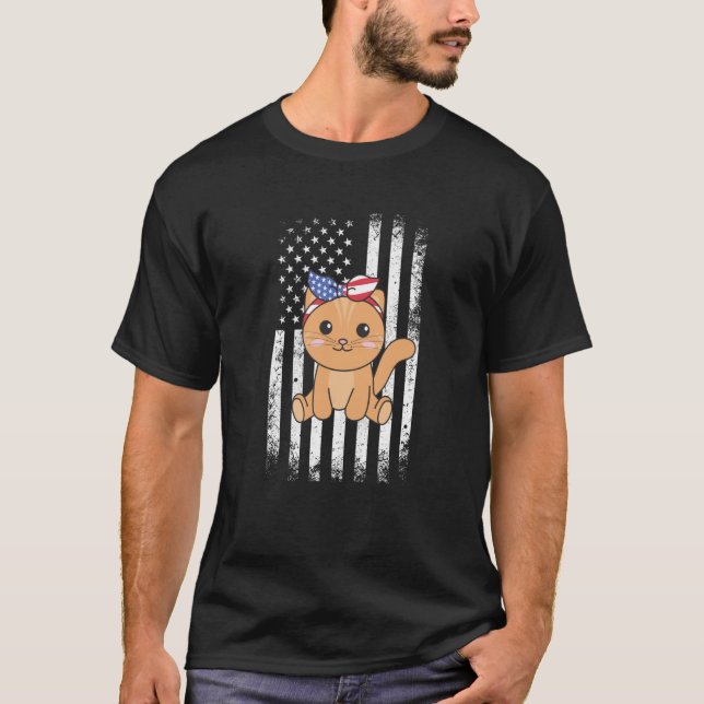 4th Of July American Cat For Kids Cute Usa Cat  15 T-Shirt (Vorderseite)