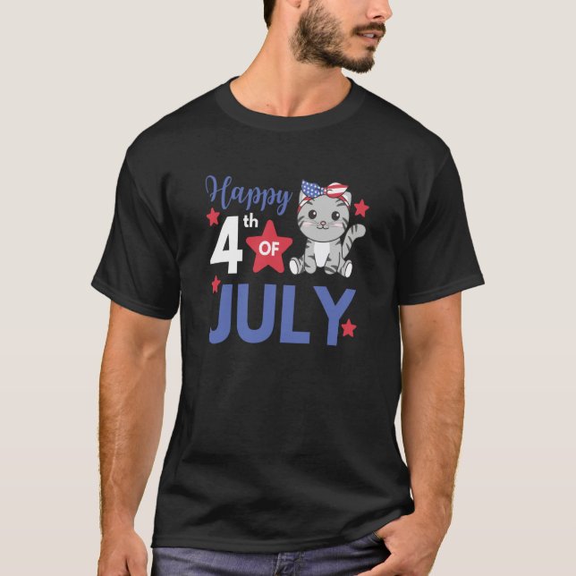 4th Of July American Cat For Kids Cute Usa Cat  5 T-Shirt (Vorderseite)