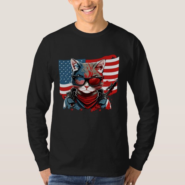 4th Of July American Flag Cat Military Kitten T-Shirt (Vorderseite)