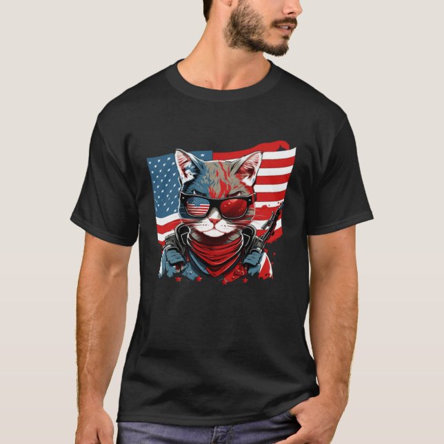 4th Of July American Flag Cat Military Kitten T-Shirt (Vorderseite)