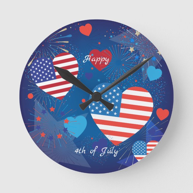 4th of July American Flag Patriotic Party Runde Wanduhr (Vorderseite)