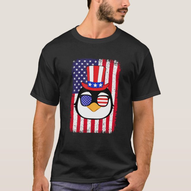 4th Of July American Flag Patriotic Penguin Sungla T-Shirt (Vorderseite)