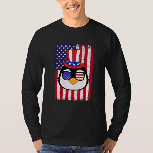 4th Of July American Flag Patriotic Penguin Sungla T-Shirt (Vorderseite)