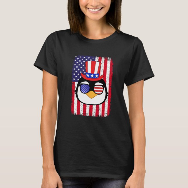 4th Of July American Flag Patriotic Penguin Sungla T-Shirt (Vorderseite)