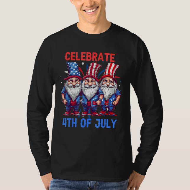 4th Of July American Gnomes Celebrating Independen T-Shirt (Vorderseite)