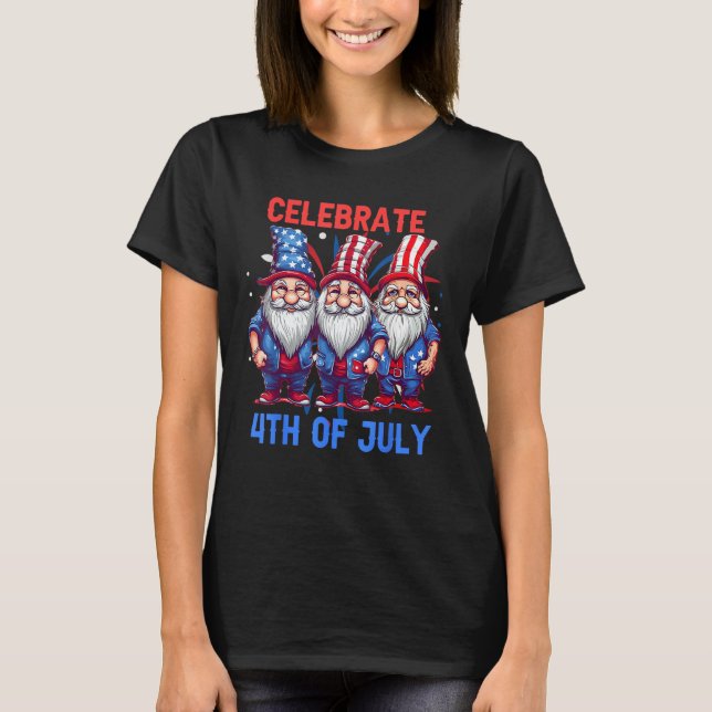 4th Of July American Gnomes Celebrating Independen T-Shirt (Vorderseite)