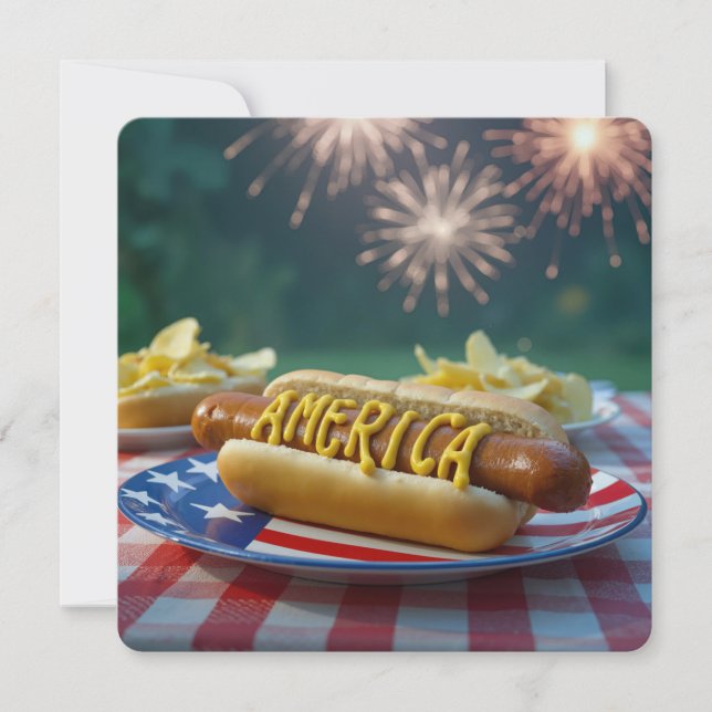 4th of July American Hot Dog Einladung (Vorderseite)